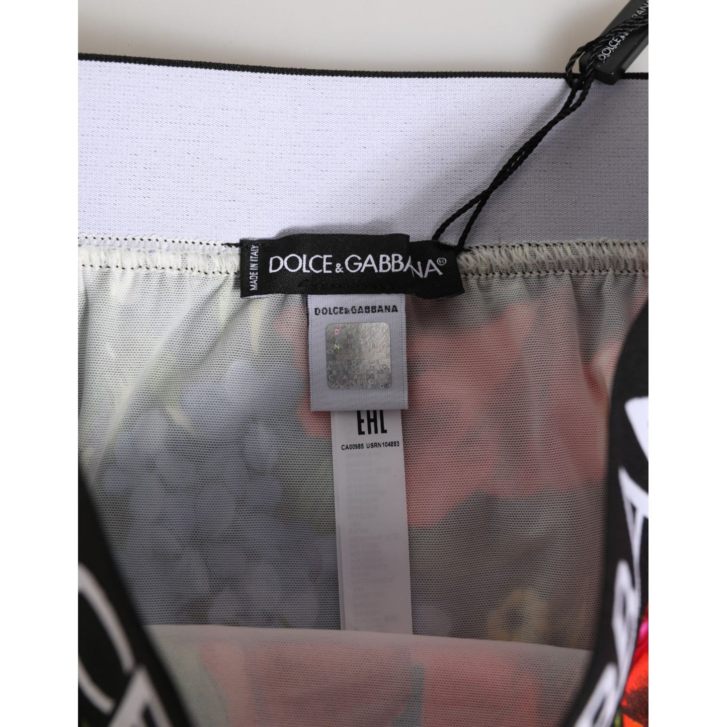 Inside view of Dolce & Gabbana Multicolor Floral Print High Waist Panty Underwear showing label and logo details.