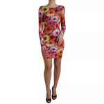 Dolce & Gabbana Multicolor Floral Print Sheath Mini Dress with long sleeves, featuring exclusive design and vibrant floral pattern.