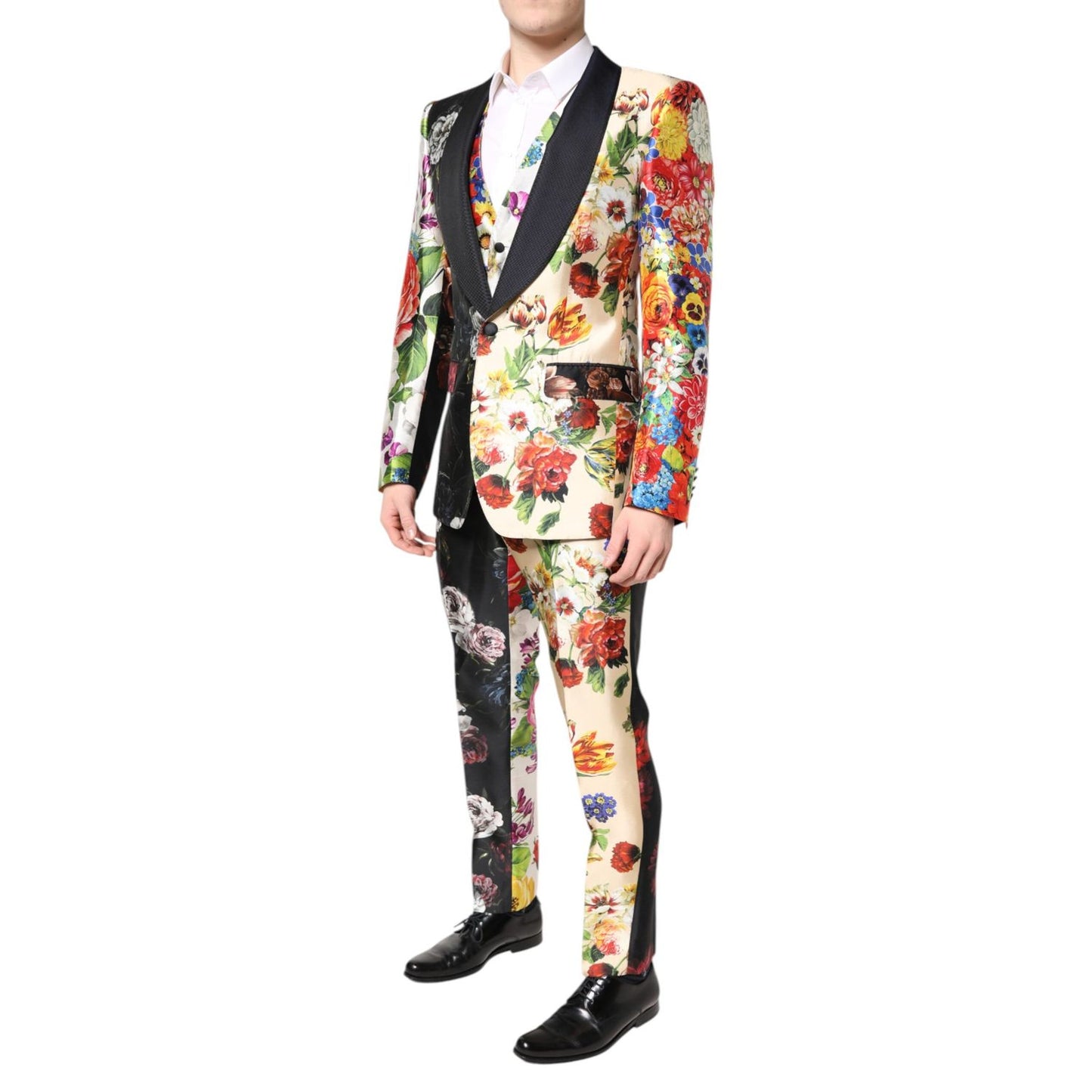 Dolce & Gabbana Multicolor Floral SICILIA Silk 3 Piece Suit with floral pattern, slim fit, one button closure.