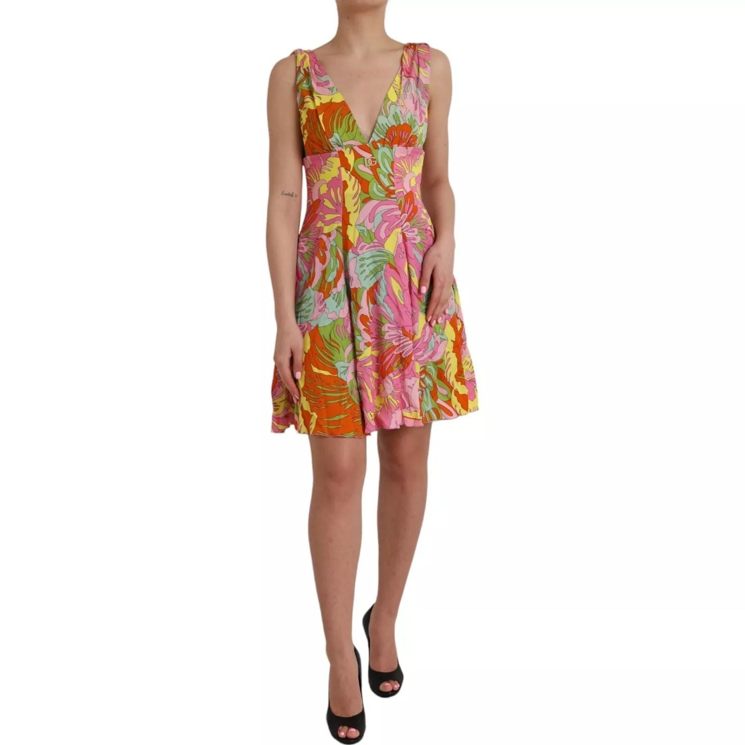 Dolce & Gabbana Multicolor Floral Silk Flared Mini Dress