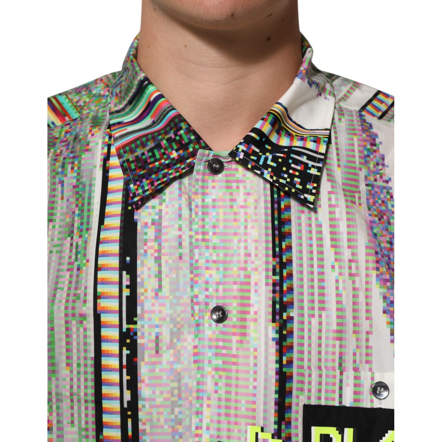 Dolce & Gabbana Multicolor Graphic Collared Casual Shirt featuring bold design, short sleeves, premium cotton fabric for modern luxury.
