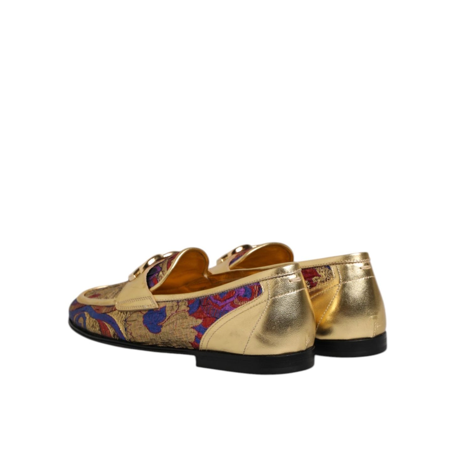 Dolce & Gabbana Multicolor Jacquard Gold DG Logo Loafer Shoes with vibrant jacquard fabric and luxurious gold detailing, back view