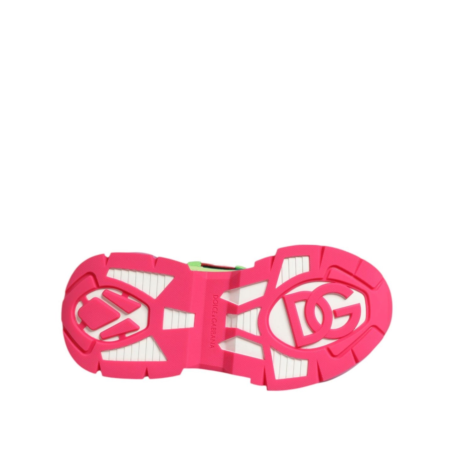 Bottom sole view of Dolce & Gabbana Multicolor Leather Airmaster Low Top Sneaker Shoes with pink rubber logo detail.