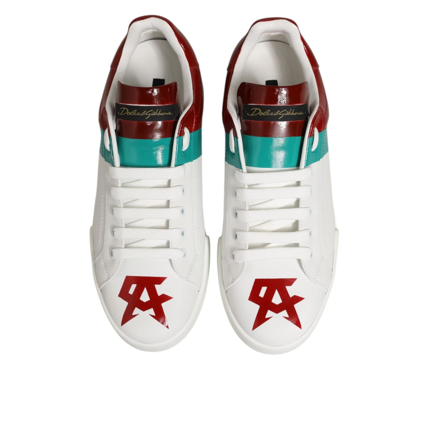 Top view of Dolce & Gabbana Multicolor Leather Logo Low Top Sneakers Shoes with vibrant design and signature logo details.