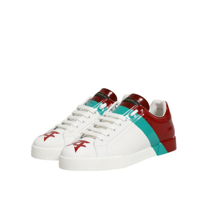Dolce & Gabbana Multicolor Leather Logo Low Top Sneakers Shoes with vibrant red and teal accents, perfect for casual luxury.