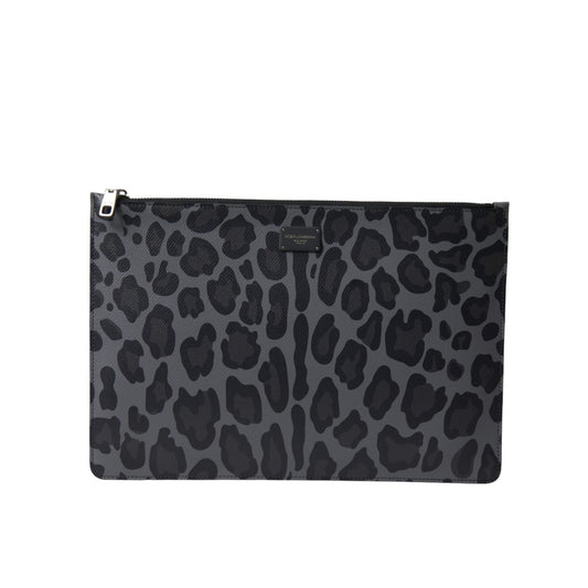 Dolce & Gabbana Multicolor Leopard Jacquard Logo Plaque Document Briefcase Bag with sleek design and luxury flair.