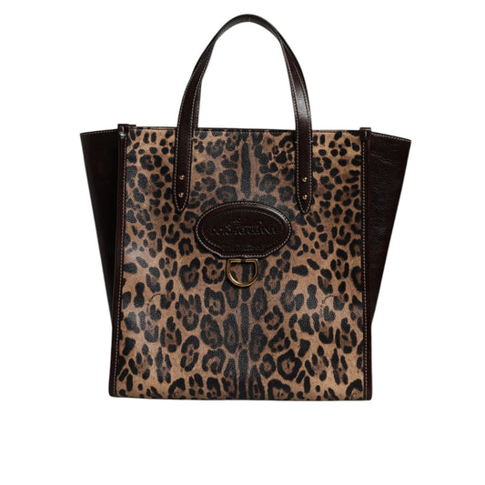 Dolce & Gabbana Multicolor Leopard Shopping Tote Shoulder WomenBorse Bag with brown leopard print and top handles.