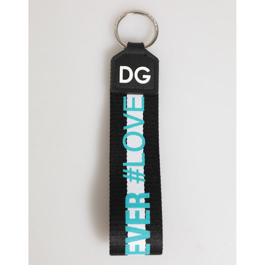 Dolce & Gabbana Multicolor Logo Polyester Brass Holder Keychain Keyring with DG logo and silver-tone hardware.
