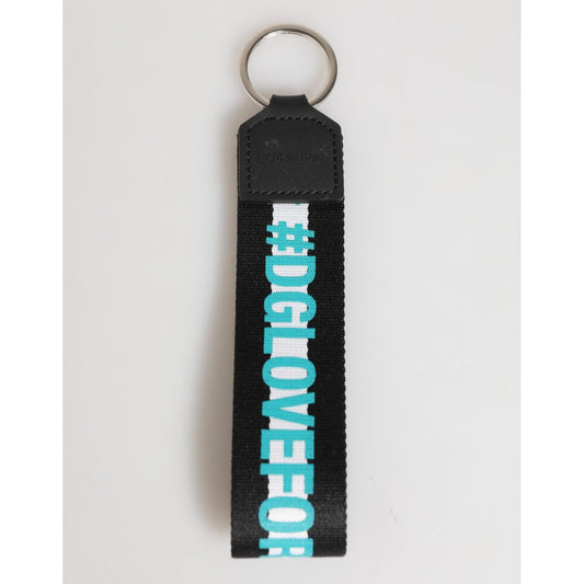 Dolce & Gabbana Multicolor Logo Polyester Brass Holder Keychain Keyring with red strap and silver-tone hardware.
