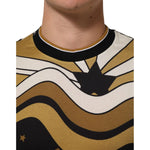 Dolce & Gabbana Multicolor Millennials Star CrewNeck T-shirt detail with star print and wave pattern on soft cotton fabric, close-up view.