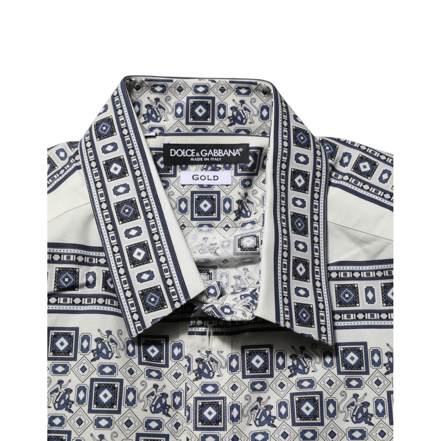 Dolce & Gabbana Multicolor Monkey Tie Print GOLD Dress Shirt, premium cotton, elegant formal wear, slim fit, button-down style.