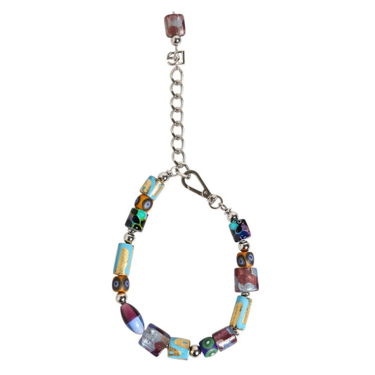 Dolce & Gabbana Multicolor Murano Glass Beads Brass Zamak Necklace with silver-tone chain and clasp.