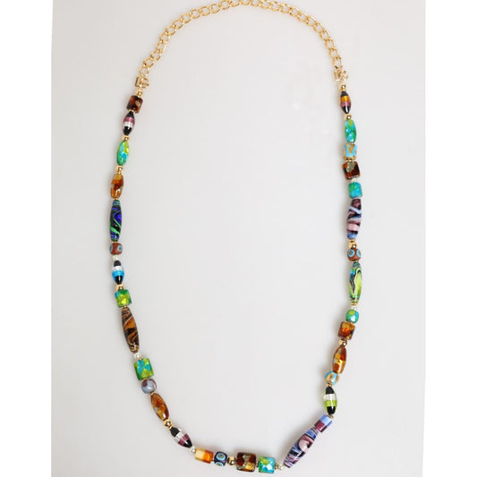 Dolce & Gabbana Multicolor Murano Glass Beads Gold Chain Jewelry Necklace with vibrant artistic design and colorful glass beads.