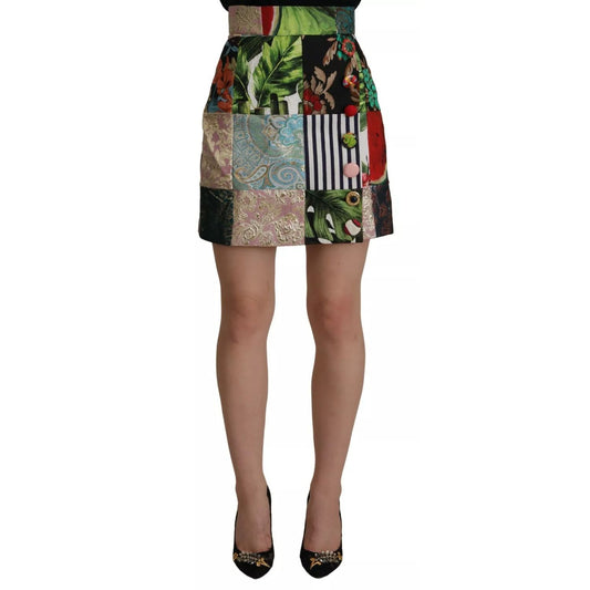Dolce & Gabbana Multicolor Patchwork A-line Polyester Skirt, high waist, Italian design, vibrant mini skirt.