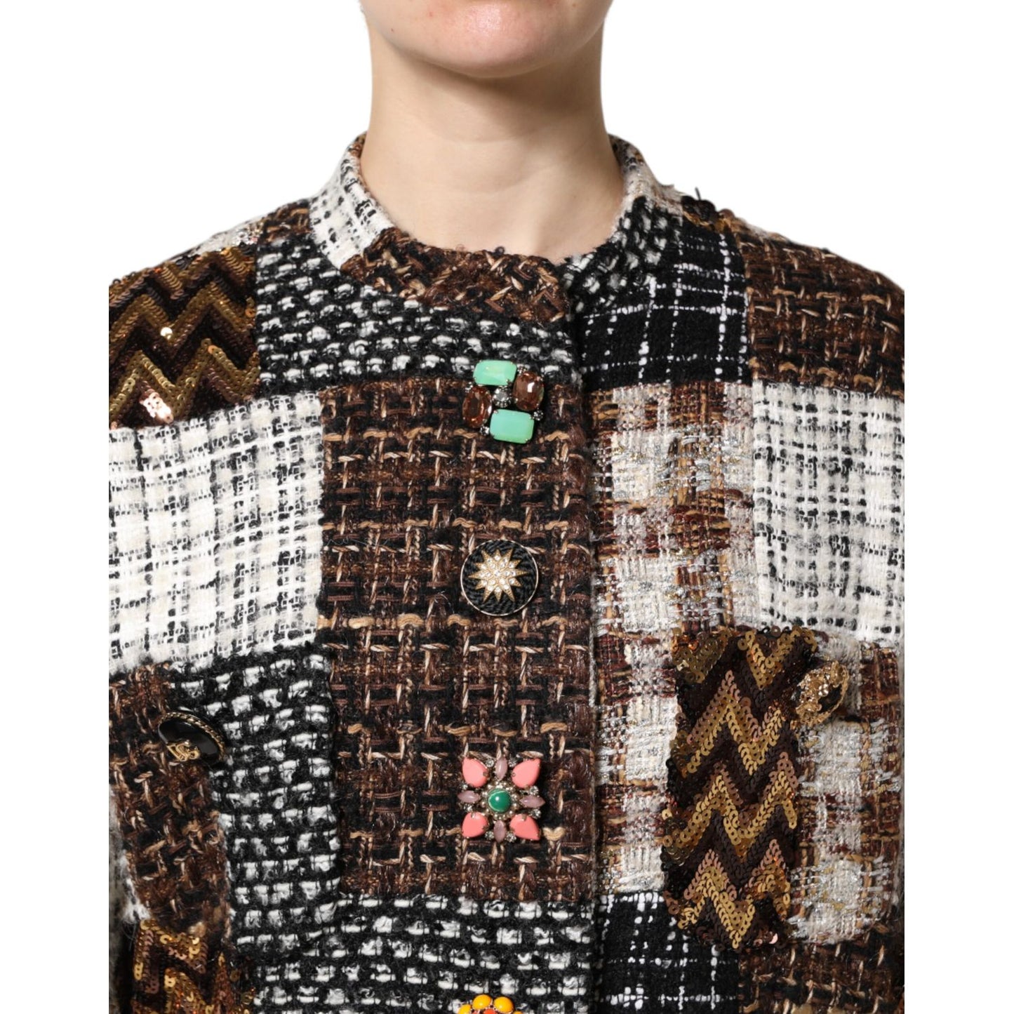 Dolce & Gabbana Multicolor Patchwork Button Down Jacket 1728,67345645728,Clothing,Coats - Jackets & Coats - Clothing,Dolce & Gabbana,IT38 | XS,IT40|S,IT42|M,IT44 | L,Jackets & Coats - Clothing,Jackets & Coats - Women - Clothing,Material: 25% Nylon 25% Cot