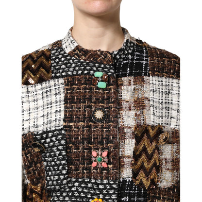 Dolce & Gabbana Multicolor Patchwork Button Down Jacket 1728,67345645728,Clothing,Coats - Jackets & Coats - Clothing,Dolce & Gabbana,IT38 | XS,IT40|S,IT42|M,IT44 | L,Jackets & Coats - Clothing,Jackets & Coats - Women - Clothing,Material: 25% Nylon 25% Cot