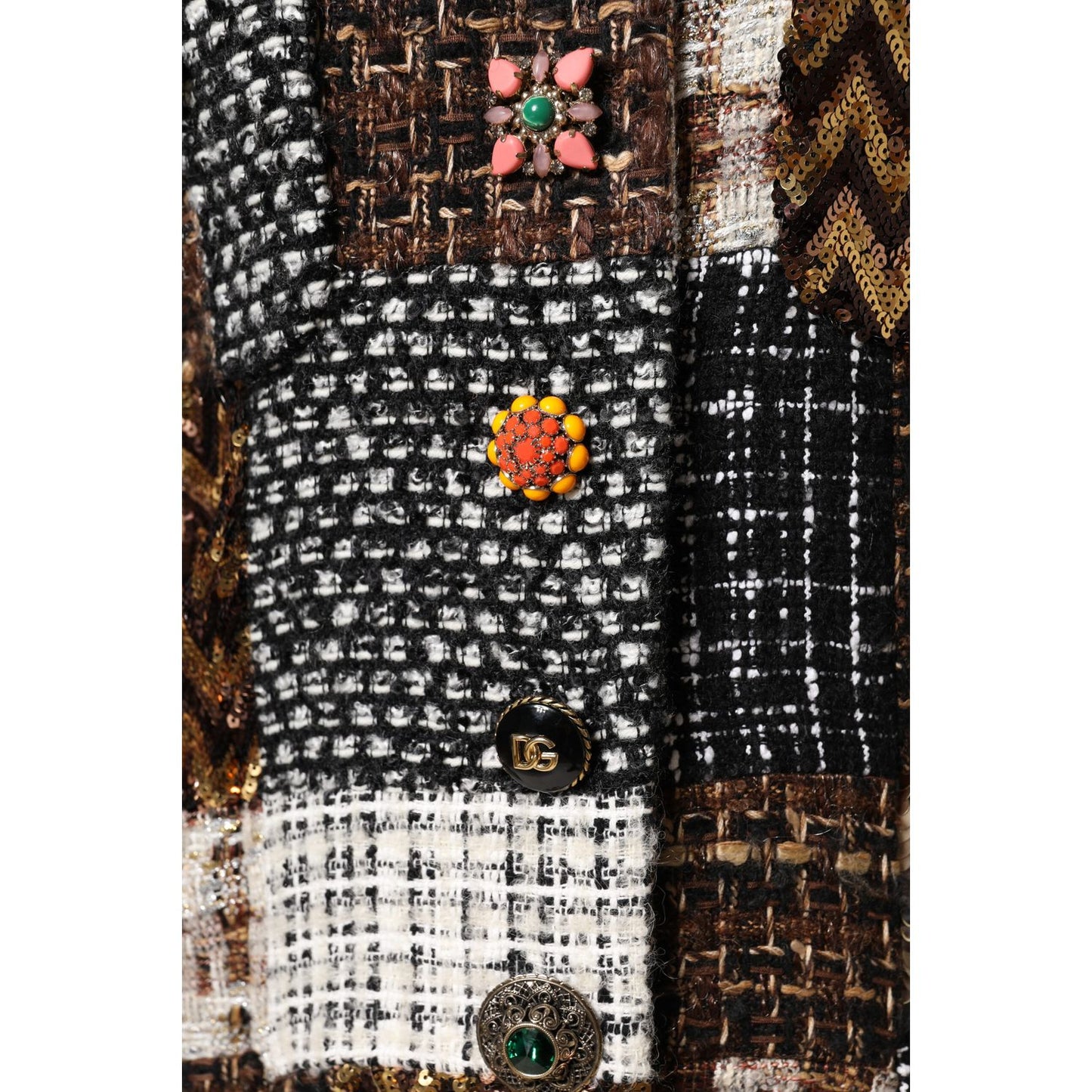 Dolce & Gabbana Multicolor Patchwork Button Down Jacket 1728,67345645728,Clothing,Coats - Jackets & Coats - Clothing,Dolce & Gabbana,IT38 | XS,IT40|S,IT42|M,IT44 | L,Jackets & Coats - Clothing,Jackets & Coats - Women - Clothing,Material: 25% Nylon 25% Cot