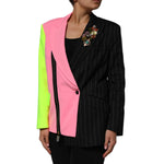 Dolce & Gabbana Multicolor Patchwork Embellished Coat Jacket, single-breasted with button closure and logo details, made in Italy.