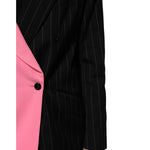 Dolce & Gabbana Multicolor Patchwork Embellished Coat Jacket featuring pink and black pinstripe detail.