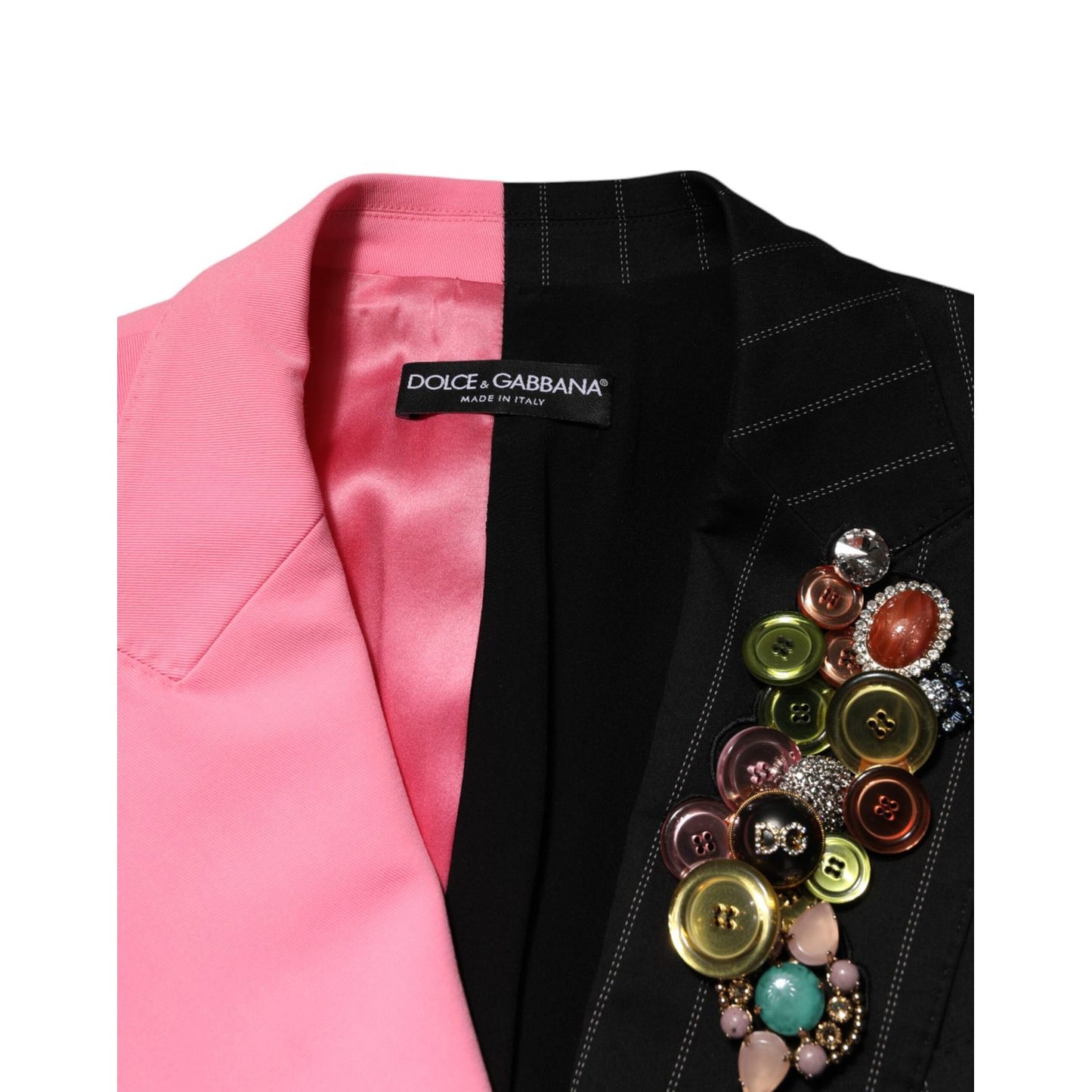 Dolce & Gabbana Multicolor Patchwork Embellished Coat Jacket with button details and logo, elegant design for stylish wear.