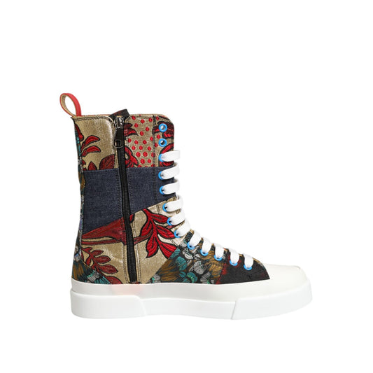 Dolce & Gabbana Multicolor Patchwork High Top Sneakers Shoes with colorful design and rubber sole, showcasing Italian craftsmanship.