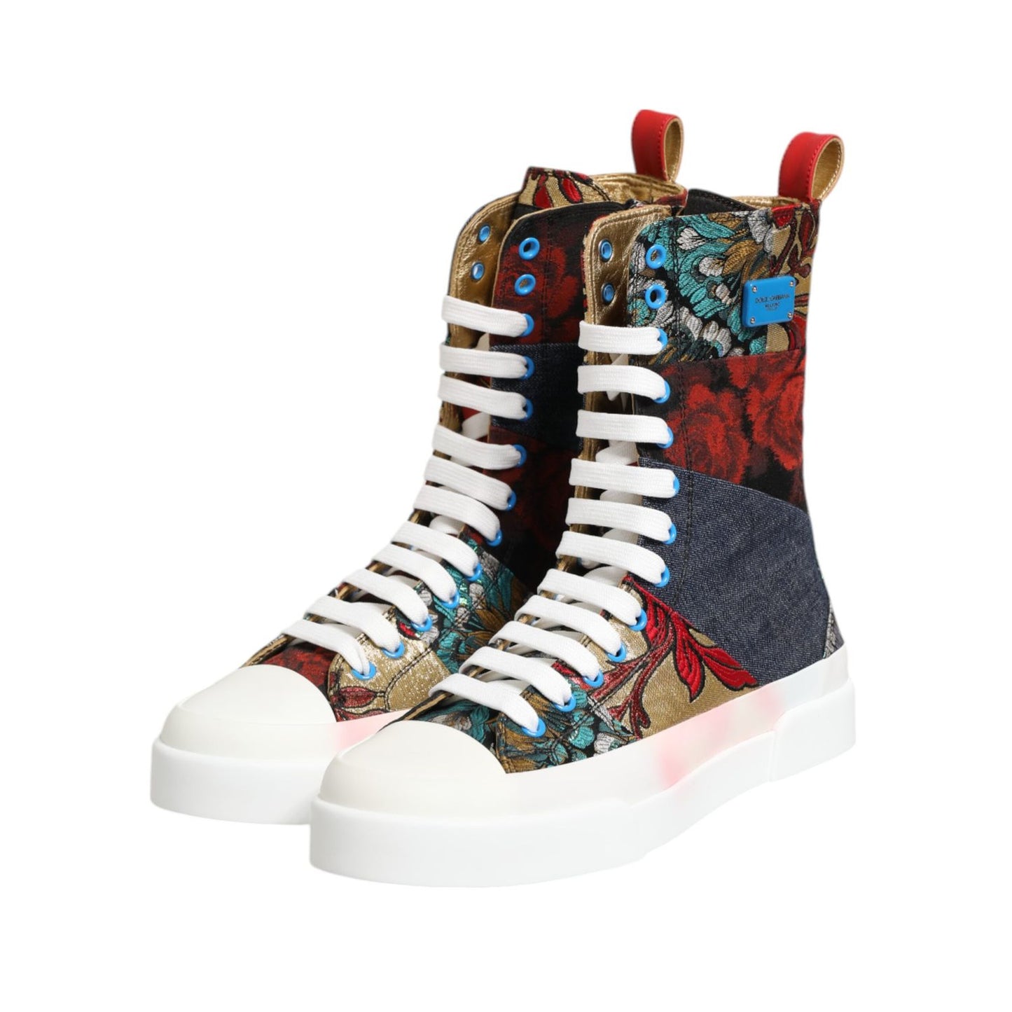 Dolce & Gabbana Multicolor Patchwork High Top Sneakers Shoes with vibrant pattern and logo detail
