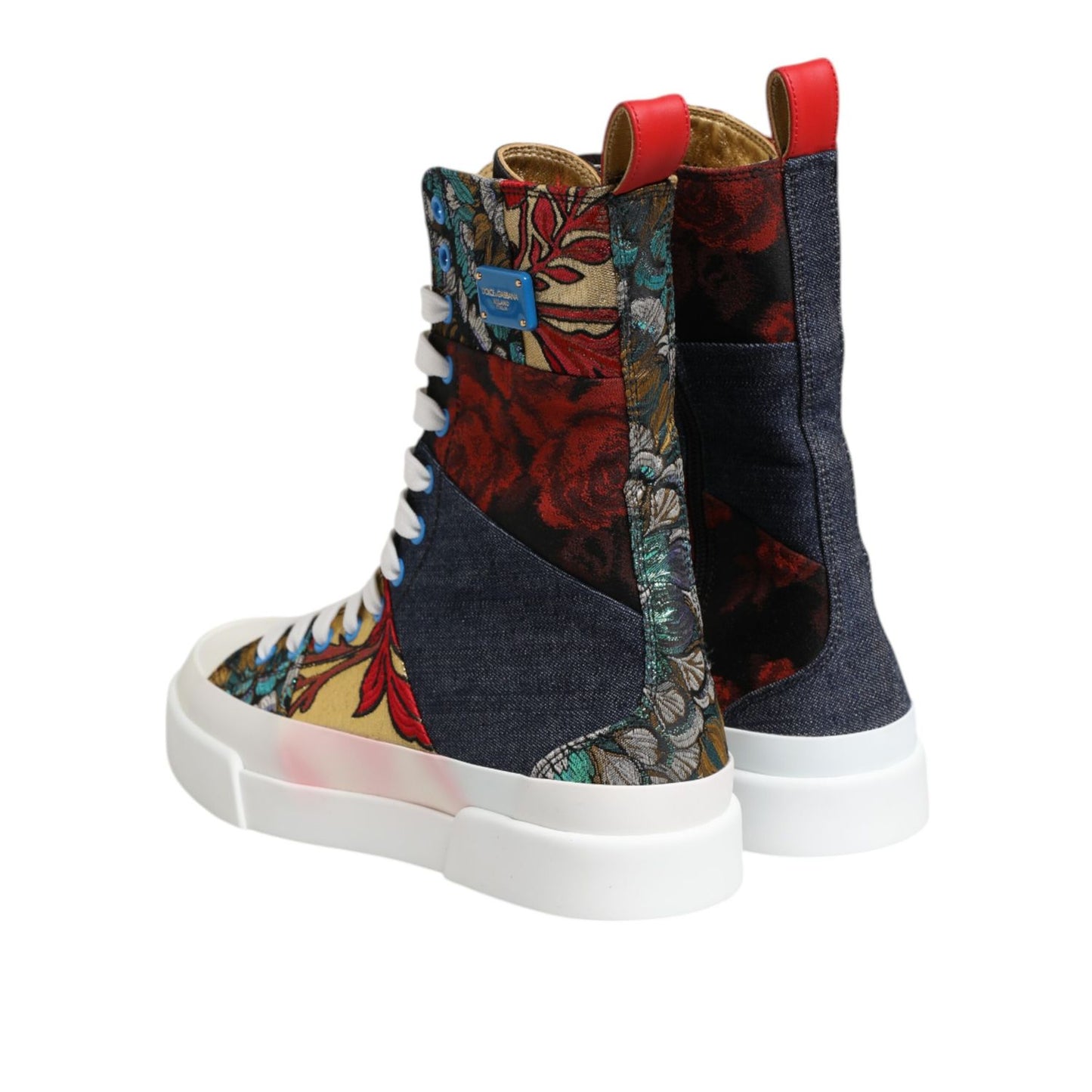 Dolce & Gabbana Multicolor Patchwork High Top Sneakers Shoes showcasing vibrant colors and Italian craftsmanship, featuring rubber sole.