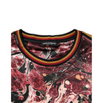 Dolce & Gabbana Multicolor Polyester Marble Print Oversize T-shirt with bold red, black, cream, and gold abstract design.