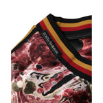 Dolce & Gabbana Multicolor Polyester Marble Print Oversize T-shirt with abstract red, black, cream, gold design and logo detail.