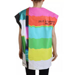 Dolce & Gabbana Multicolor Print Blouse Cotton Tank TV Print T-shirt with TV motif, logo detail, and color fade on collar, back view.
