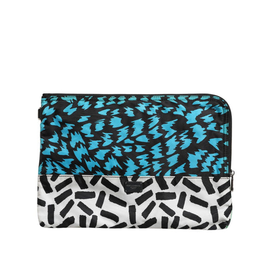 Dolce & Gabbana Multicolor Printed Nylon Logo Plaque Men Clutch Pouch Bag with zipper closure and fabric inner lining.