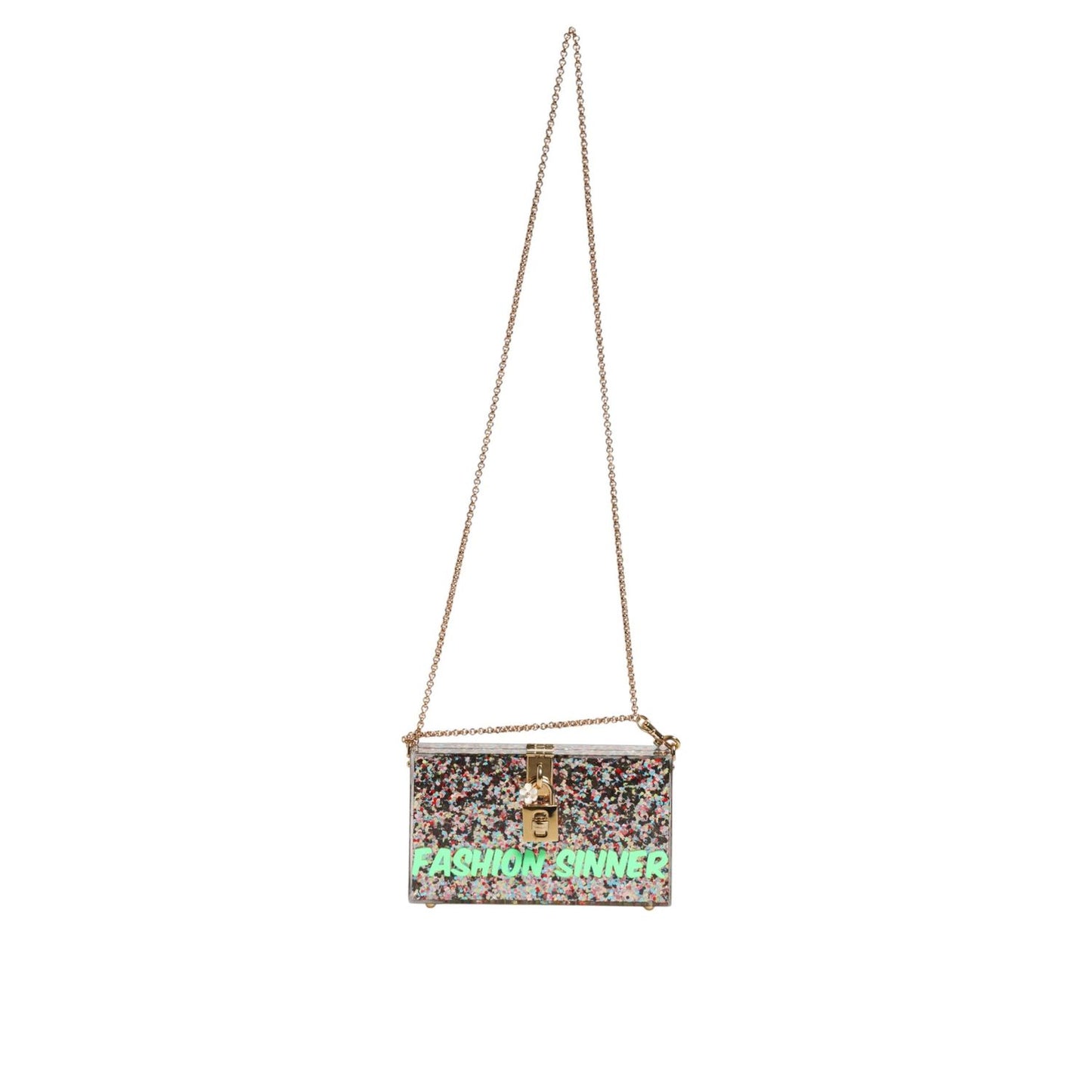 Dolce & Gabbana Multicolor PurseBox Fashion Sinner Glitter Crossbody Bag with gold chain and logo details