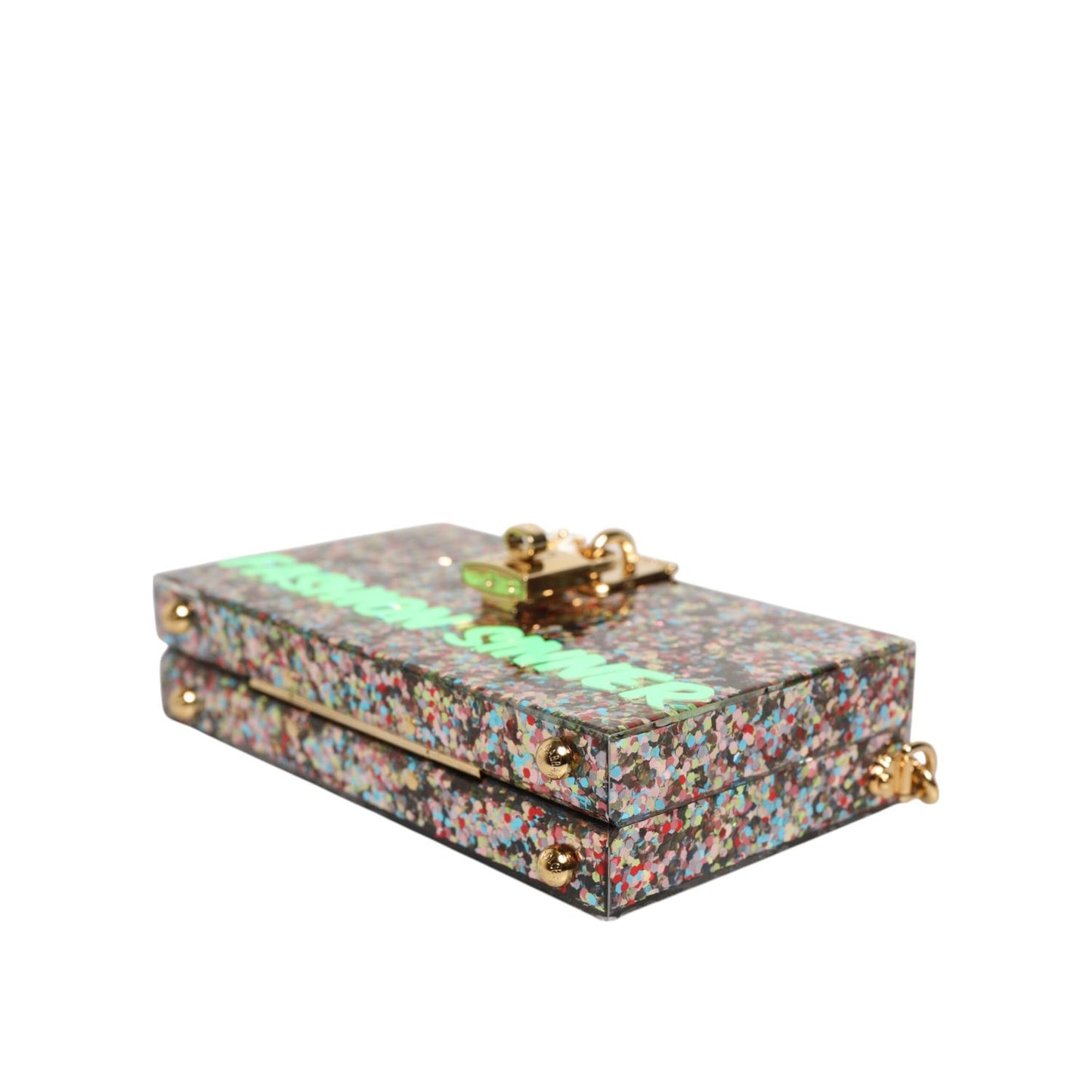 Dolce & Gabbana Multicolor PurseBox Fashion Sinner Glitter Crossbody Bag with gold chain strap and logo details.