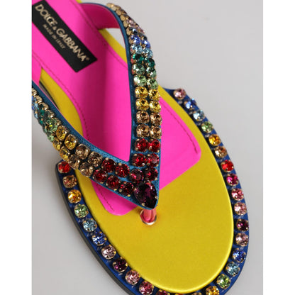 Dolce & Gabbana Multicolor Rhinestone Flip Flop Flat Sandals Shoes