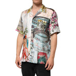 Man wearing Dolce & Gabbana Multicolor Silk Opera Print Men Casual Shirt with vibrant design and luxurious material.