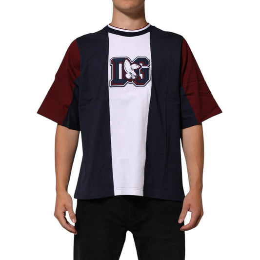 Dolce & Gabbana Multicolor Striped Cotton Men Crew Neck T-shirt with bold design and comfortable fit.