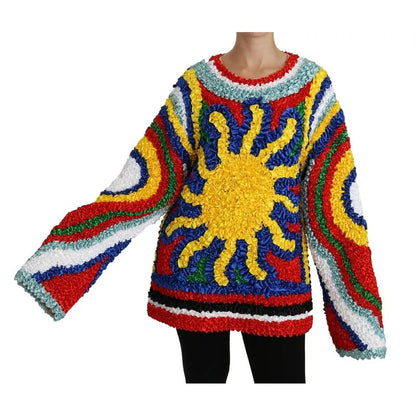 Dolce & Gabbana Multicolor Sun Ruffled Top Blouse Sweater 1728,24% Cotton,25% Silk,3% Rayon,5% Lurex,67345645728,8% Rayon,Clothing,Dolce & Gabbana,IT40|S,Material: 35% Nylon,Multicolor,New with tags,Ponchos - Sweaters - Clothing,Sweaters - Clothing,Sweate