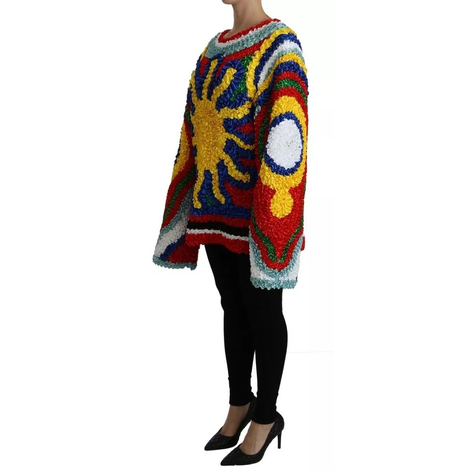 Dolce & Gabbana Multicolor Sun Ruffled Top Blouse Sweater 1728,24% Cotton,25% Silk,3% Rayon,5% Lurex,67345645728,8% Rayon,Clothing,Dolce & Gabbana,IT40|S,Material: 35% Nylon,Multicolor,New with tags,Ponchos - Sweaters - Clothing,Sweaters - Clothing,Sweate