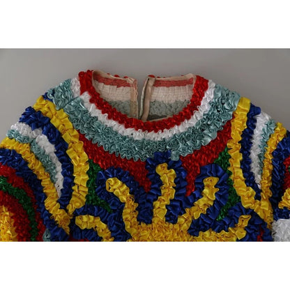 Dolce & Gabbana Multicolor Sun Ruffled Top Blouse Sweater 1728,24% Cotton,25% Silk,3% Rayon,5% Lurex,67345645728,8% Rayon,Clothing,Dolce & Gabbana,IT40|S,Material: 35% Nylon,Multicolor,New with tags,Ponchos - Sweaters - Clothing,Sweaters - Clothing,Sweate