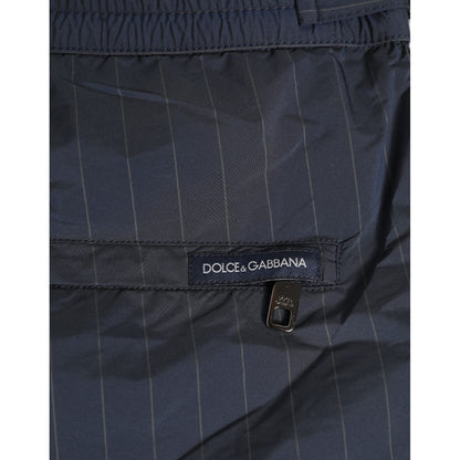 Dolce & Gabbana Navy Blue Polyester Pinstripe Men Shorts Swimwear