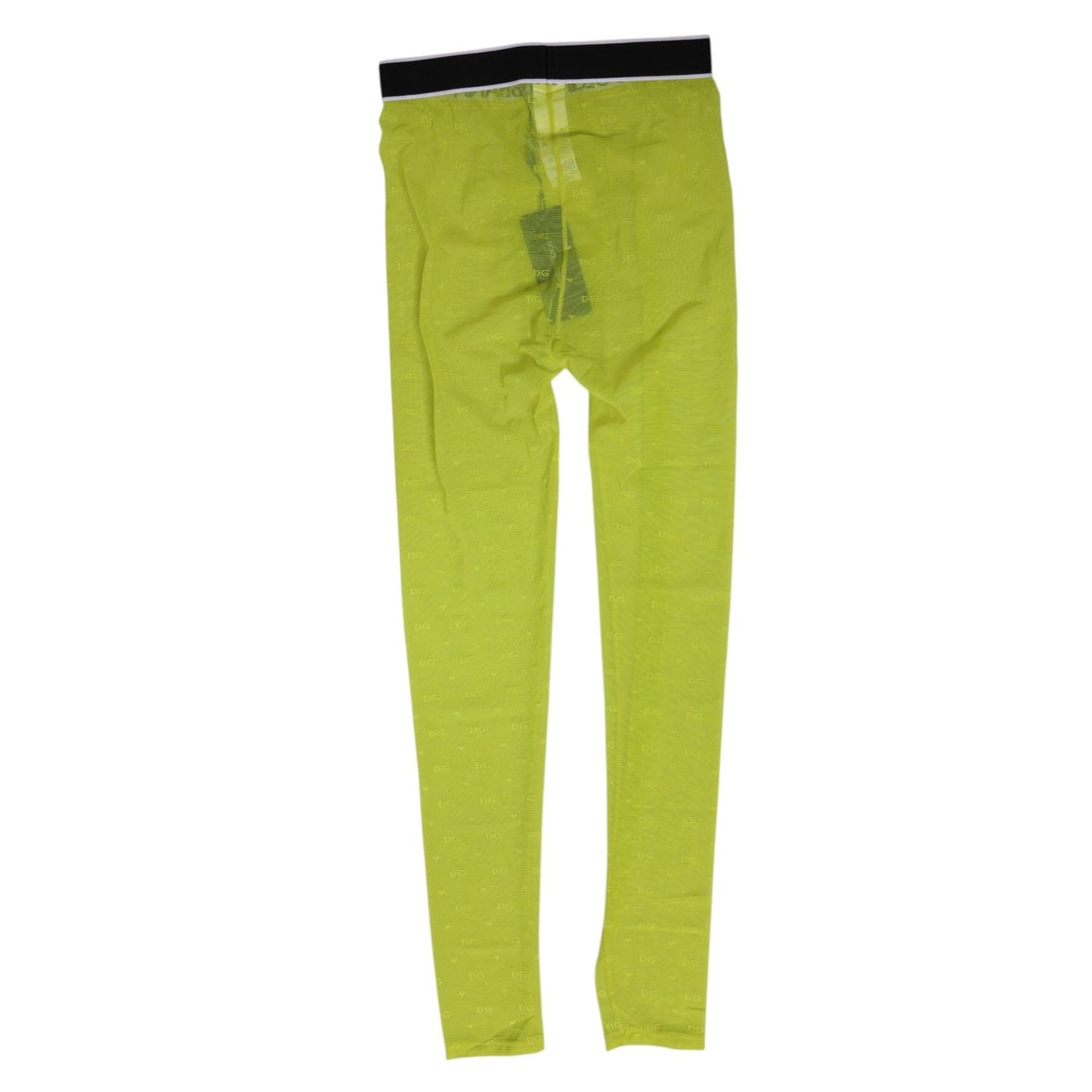 Dolce & Gabbana Neon Green Nylon Logo Lace Leggings Pants Underwear with all-over lace pattern and contrasting waistband.