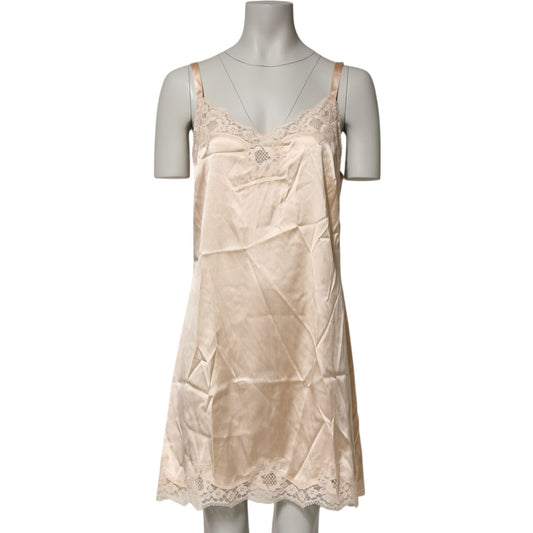 Dolce & Gabbana Nude Chemise Lingerie Silk Blend Lace Trim Dress on mannequin, made from luxury silk blend with lace detailing