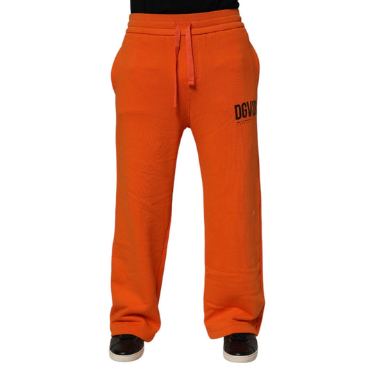 Dolce & Gabbana Orange Cotton DG VIB3 Logo Drawstring Sweatpants Pants for men, featuring elastic waistband, made in Italy.
