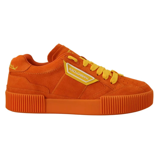 Dolce & Gabbana Orange Leather P.j. Tucker Men Sneakers Shoes, vibrant suede design with logo details and rubber sole, side view.