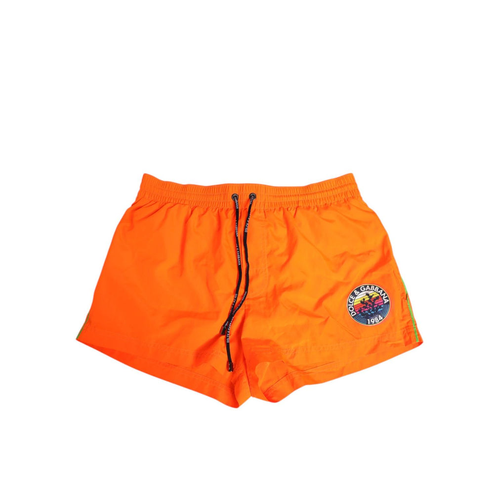 Dolce & Gabbana Orange Polyester Beachwear Men Shorts Swimwear with drawstring and logo details