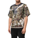 Dolce & Gabbana Palermo Jazz Club Linen Crew Neck Men T-shirt with artistic print worn by model