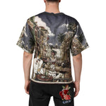 Back view of Dolce & Gabbana Palermo Jazz Club Linen Crew Neck Men T-shirt featuring artistic print design.