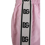 Dolce & Gabbana Pink Nylon Logo Side Stripe Beachwear Men Swimwear, featuring DG logo and drawstring waist.