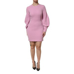 Dolce & Gabbana Pink Polyester Long Sleeves Sheath Mini Dress with zipper closure and logo details, shown on a model, elegant fashion wear.