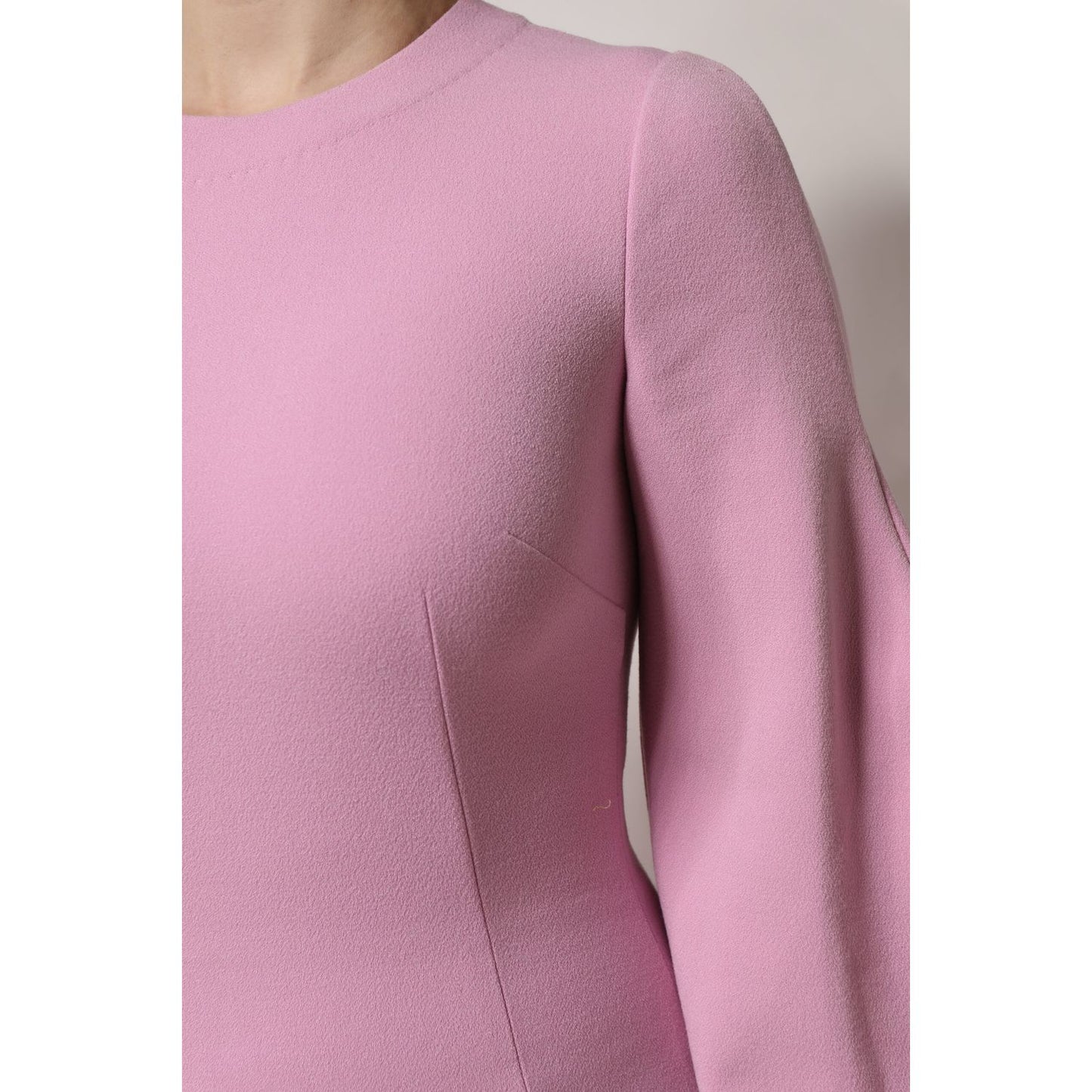 Dolce & Gabbana Pink Polyester Long Sleeves Sheath Mini Dress close-up view.